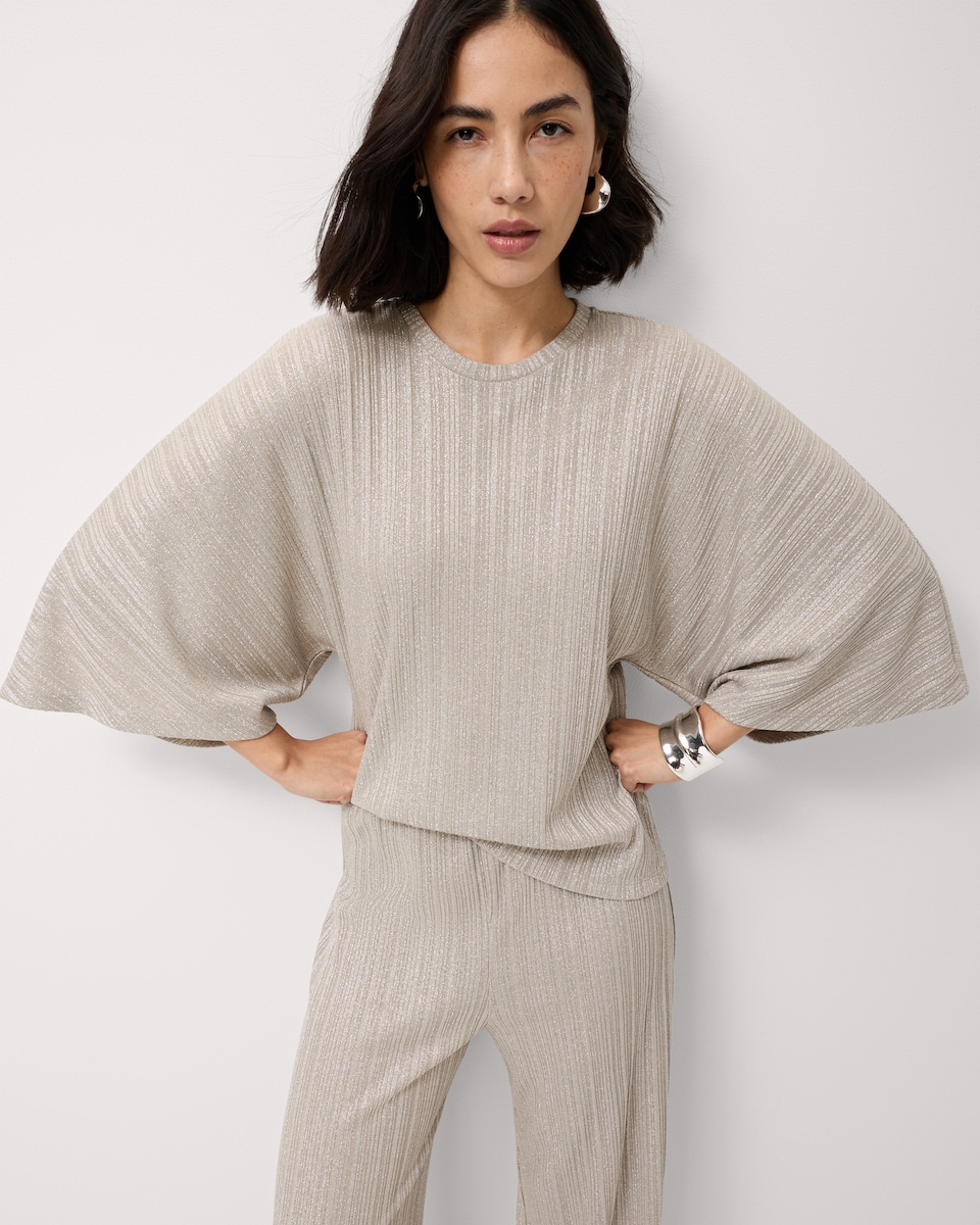 image 1 of F&F Sparkly Textured Wide Sleeved Co-ord Top in Grey