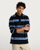image 1 of F&F Pure Cotton Striped Long Sleeved Rugby Polo Shirt in Navy
