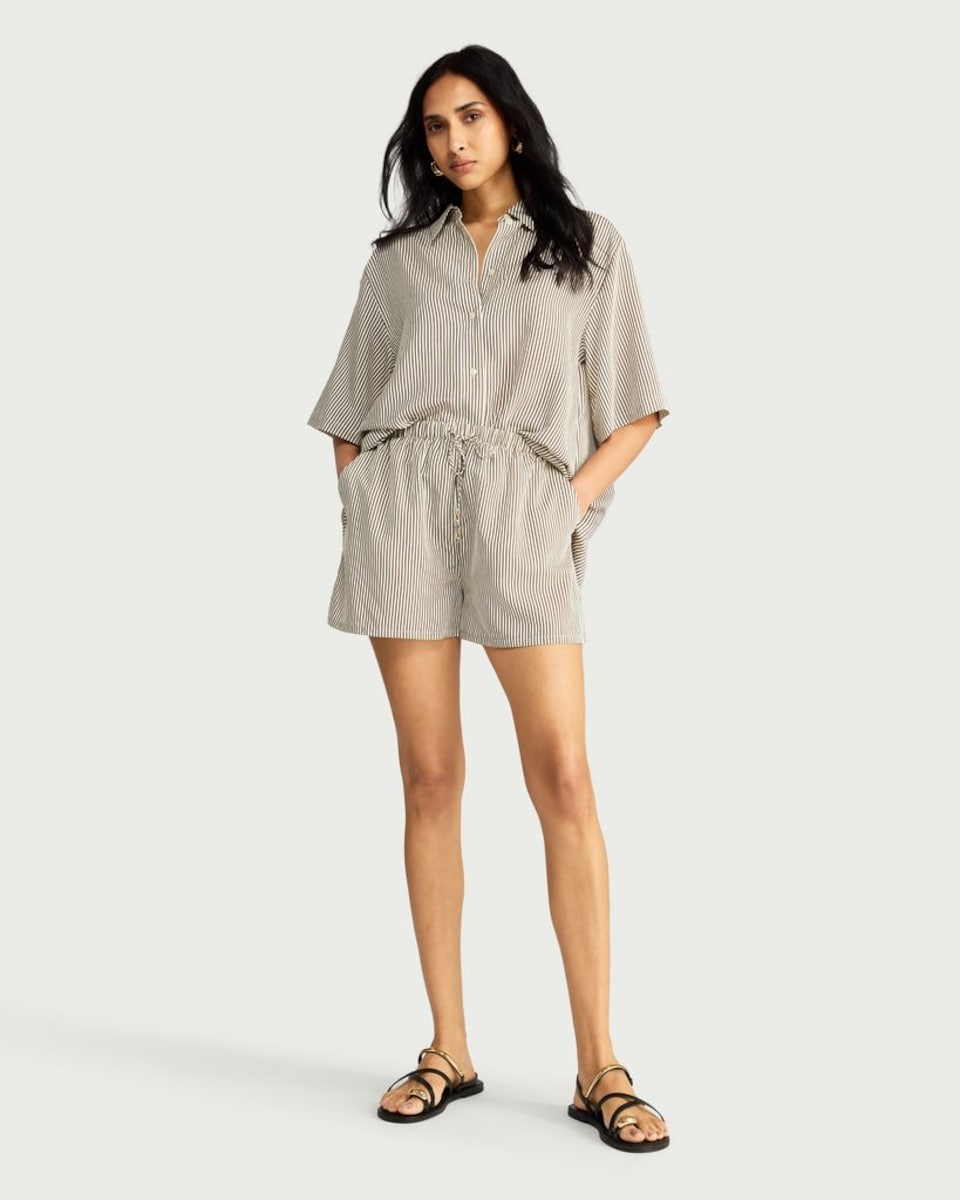 image 1 of F&F Striped Co-Ord Shorts in Multi Brown