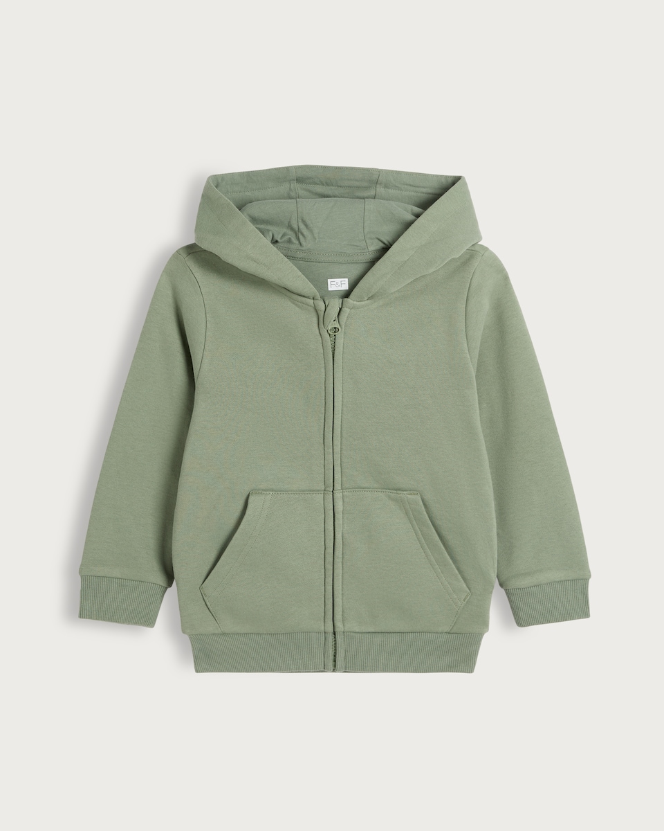 image 1 of F&F Boys Cotton Rich Zip Through Hoodie in Khaki