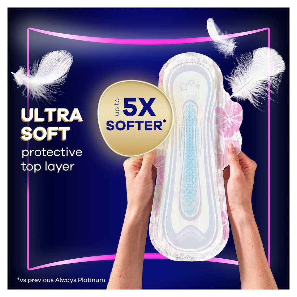 image 1 of Always Platinum Secure Night 12 Sanitary Pads With Wings Size 4
