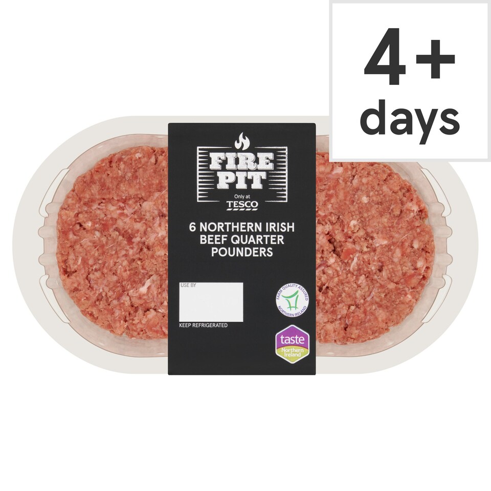 Tesco Fire Pit Northern Ireland 6 Beef Quarter Pounders 681G Tesco Groceries