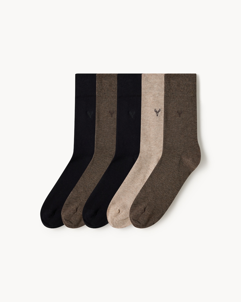 F&F 5-Pack Cotton Rich Stag Embroidery Ankle Socks in Brown