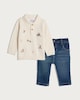 image 1 of F&F Baby 2-Piece Festive Polo Jumper and Jeans Set in Cream