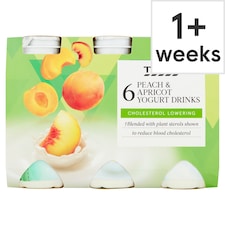 Tesco Cholesterol Lowering Peach & Apricot Yogurt Drinks 6 x 100g