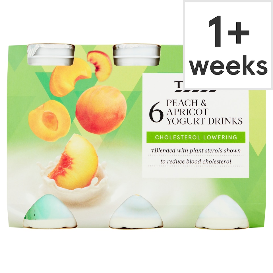Tesco Cholesterol Lowering Peach & Apricot Yogurt Drinks 6 x 100g
