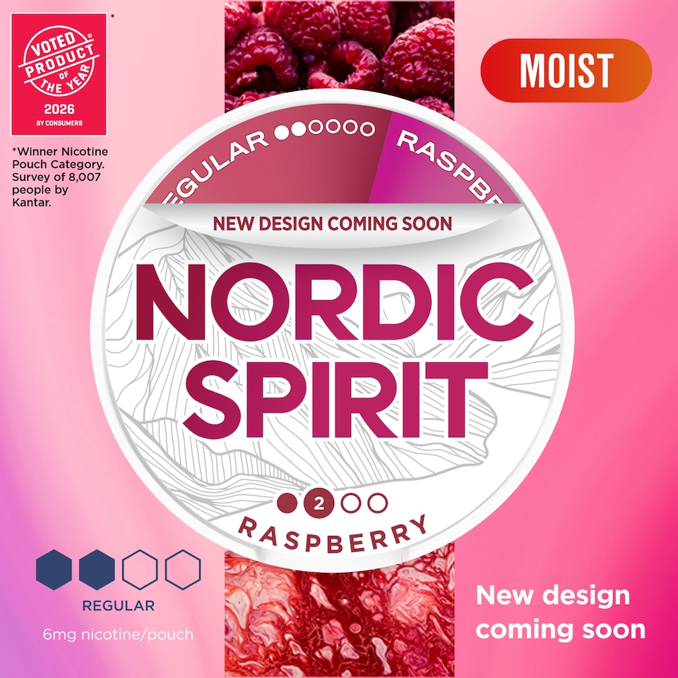 image 1 of Nordic Spirit Raspberry Tobacco Free Nicotine Pouches Regular 20 Pack 6mg 14g