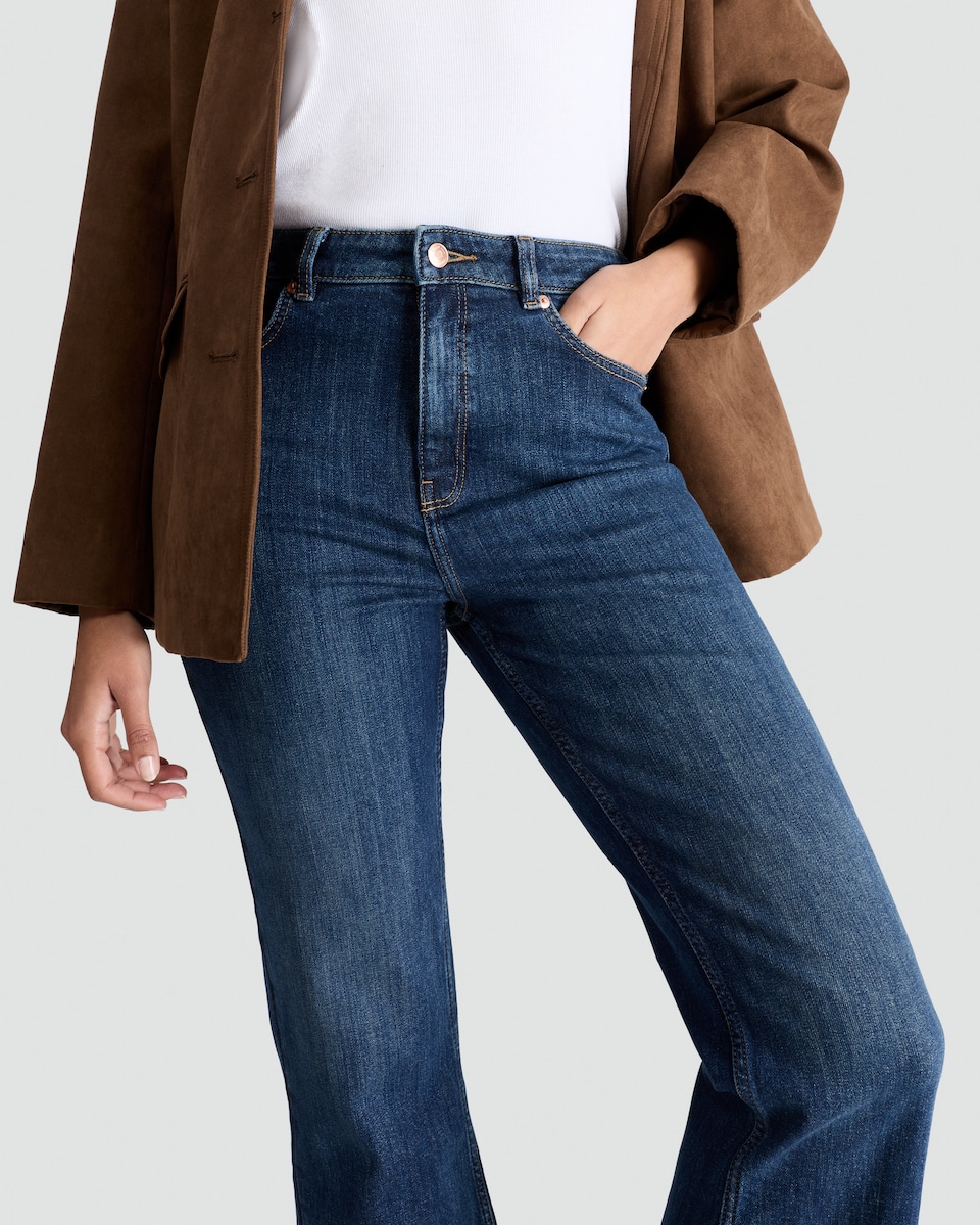 image 1 of F&F Cotton Rich Flared Jeans in Navy