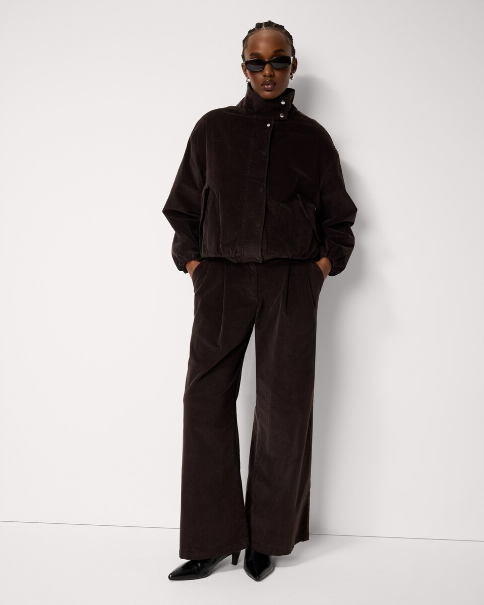 image 1 of F&F Pleated Corduroy Wide Leg Trousers in Brown