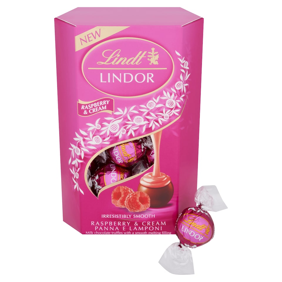 image 1 of Lindt Lindor Raspberry & Cream Milk Chocolate Truffles 200g 