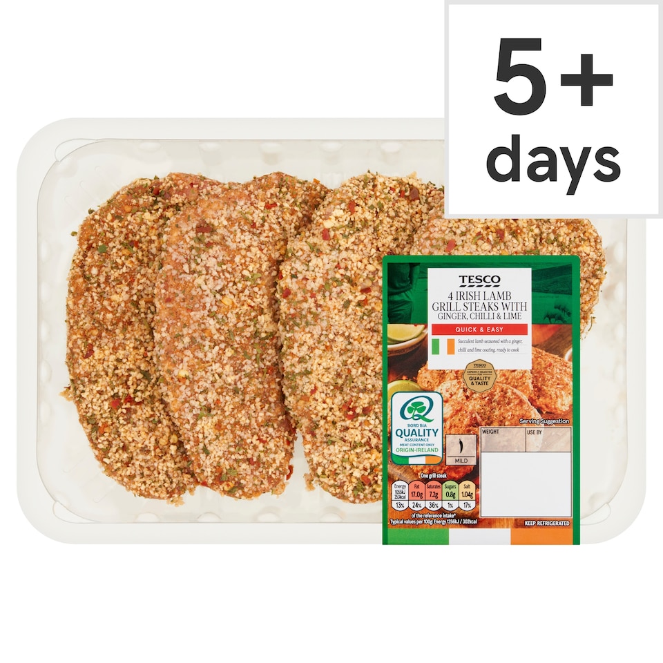 Tesco 4 Irish Lamb Grill Steaks with Ginger, Chilli & Lime 440g