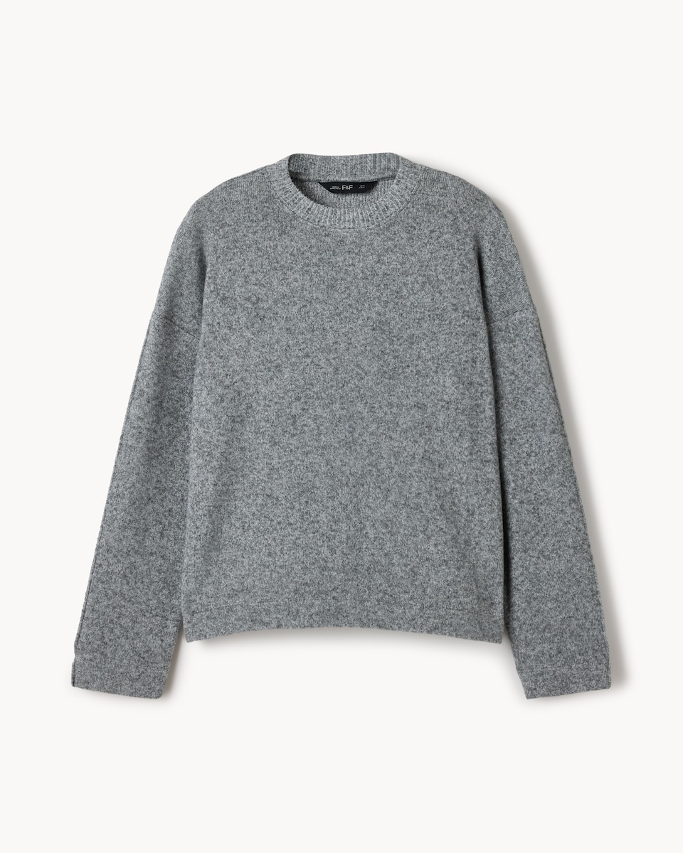 image 1 of F&F Brushed Dropped Shoulder Long Sleeved Top in Grey Marl