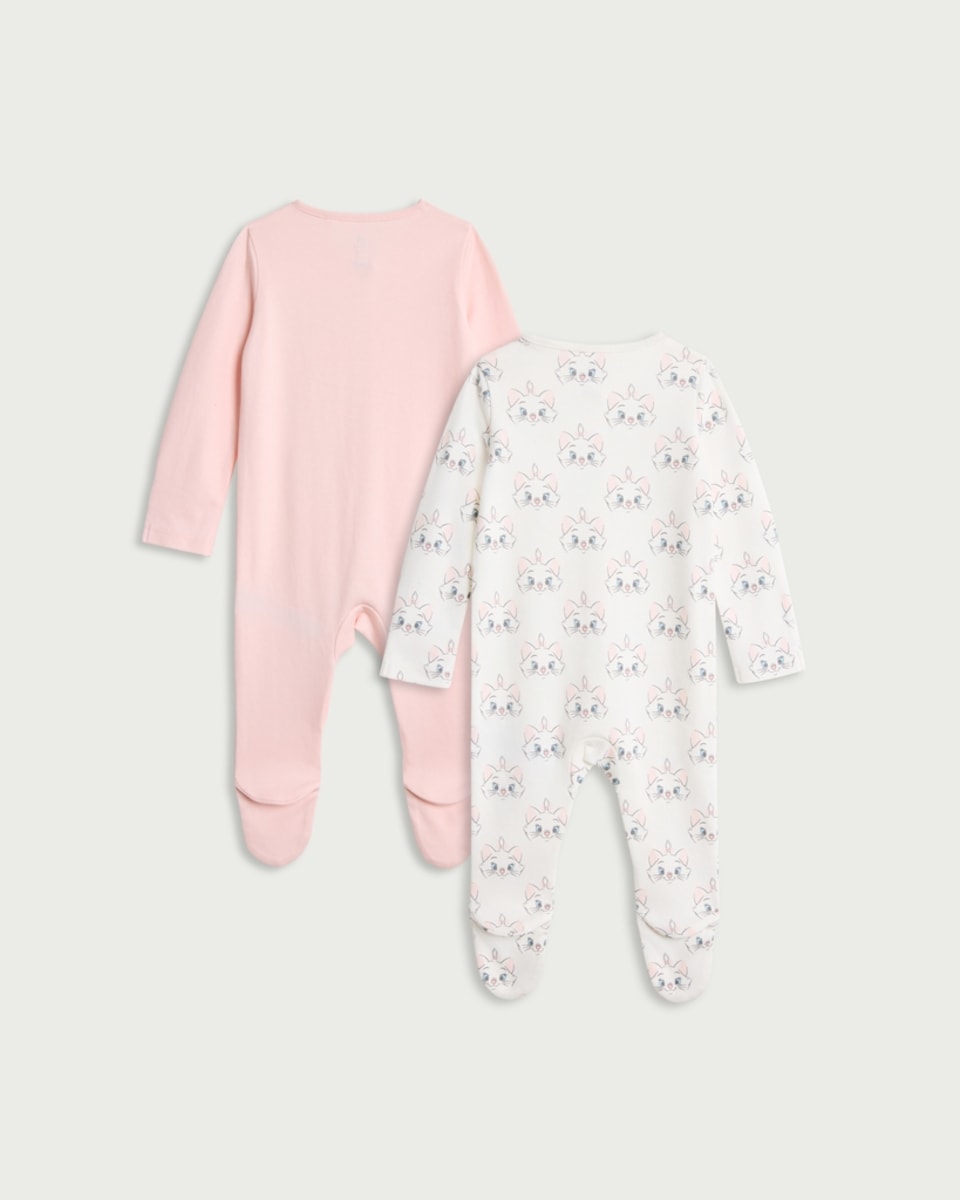 image 1 of Disney Aristocats 2-Pack Pure Cotton Marie Long Sleeved Sleepsuits in Pink