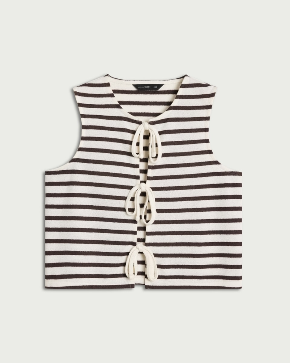 image 1 of F&F Striped Tie Front Co-ord Top in Multi Brown