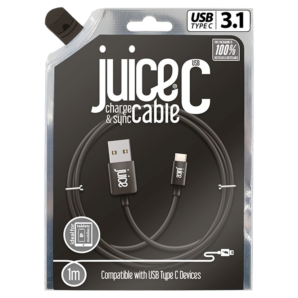 Juice USB C Phone Charger Cable 1M Black