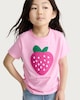 image 1 of F&F Girls Pure Cotton Boucle Strawberry T-Shirt in Pink