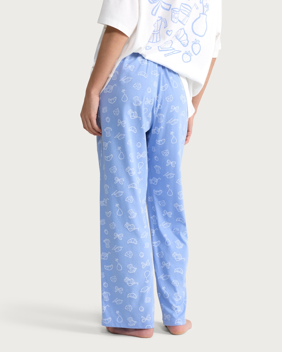 image 1 of F&F Pure Cotton Printed Pyjama Bottoms in Blue