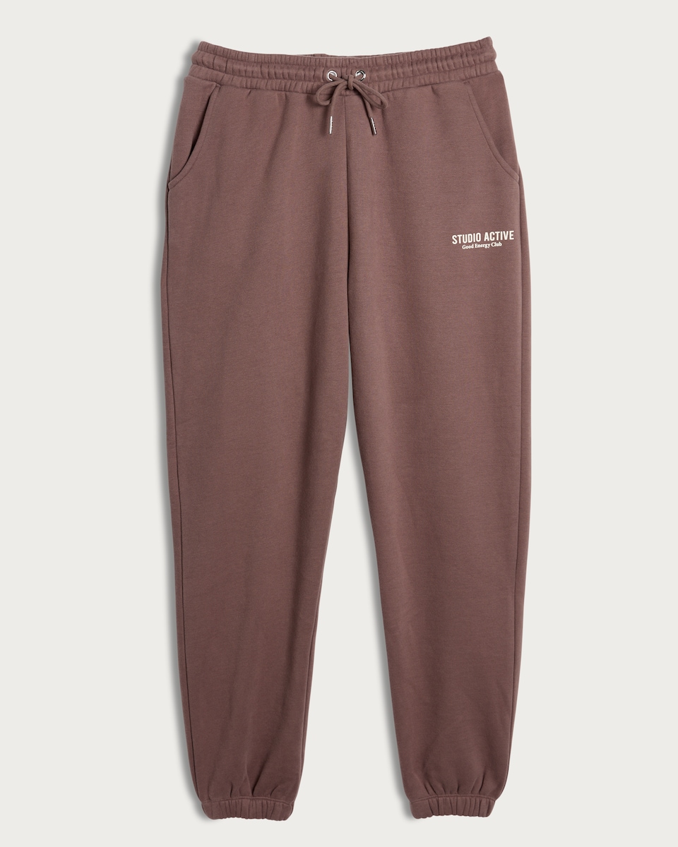F&F Active Cotton Rich Slogan Drawstring Joggers in Brown