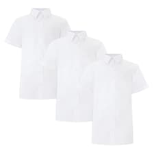 F&F School Boys 3-Pack Cotton Blend Slim Fit Short Sleeved Shirts in White
