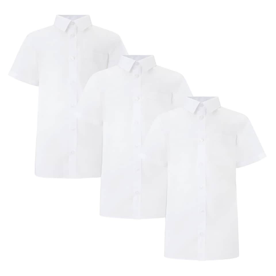 F&F School Boys 3-Pack Cotton Blend Slim Fit Short Sleeved Shirts in White