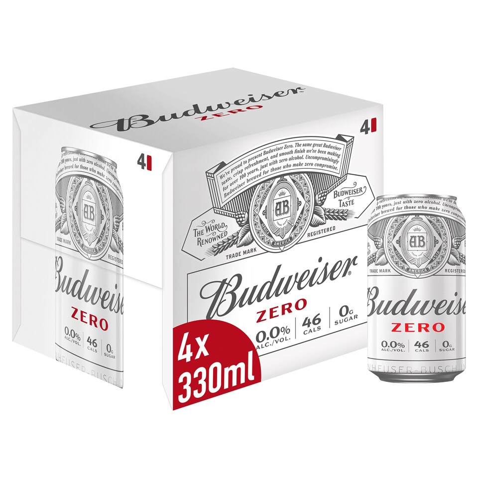 image 1 of Budweiser Zero Alcohol Free Beer 4 X 330Ml
