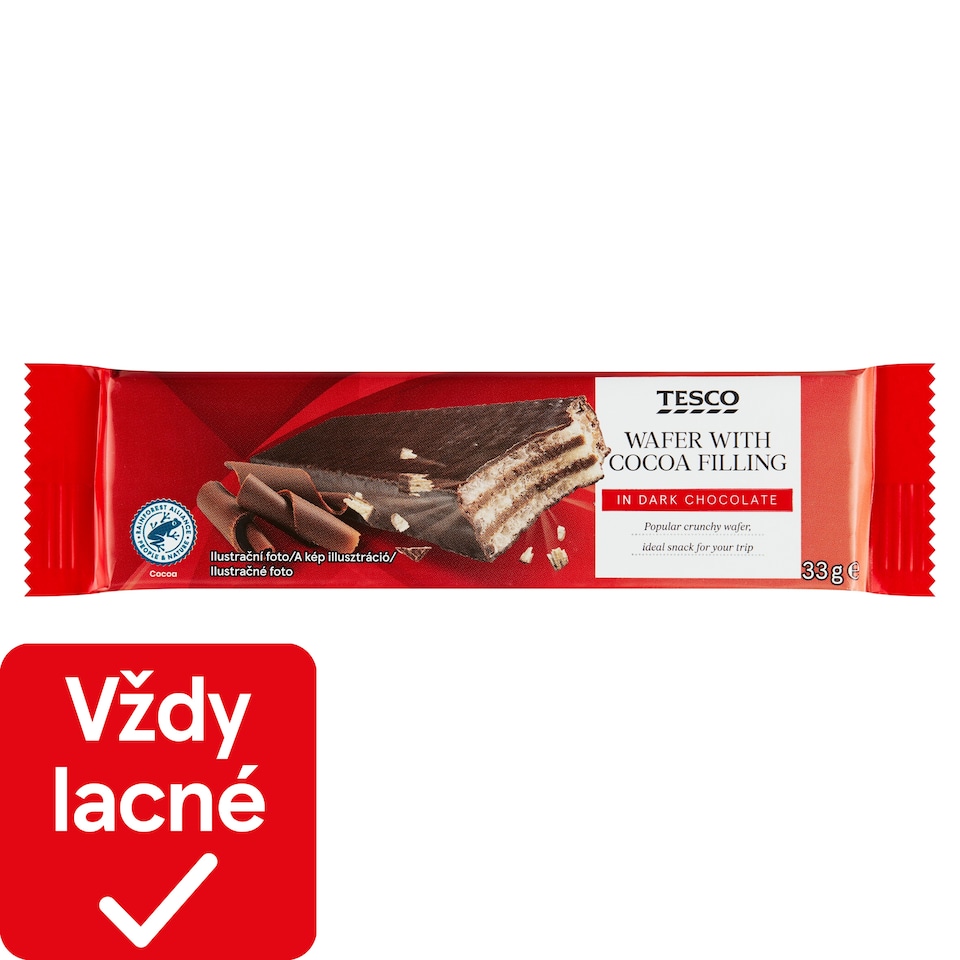 Tesco Oblátka s kakaovou náplňou v čokoláde 33 g