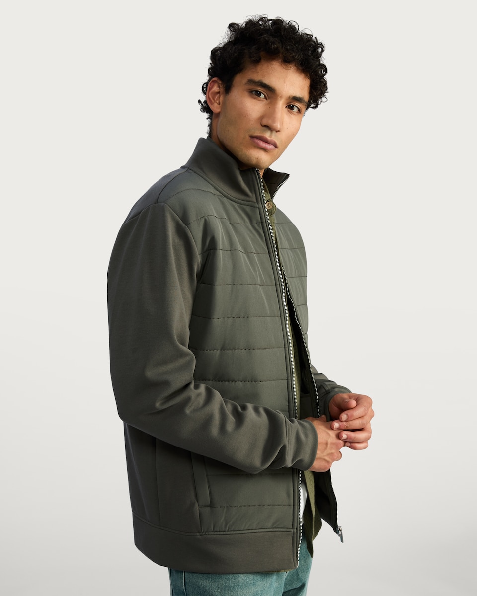 image 1 of F&F Quilted Front Zip Up Jacket in Khaki