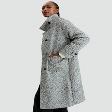 F&F Textured High Neck Coat with Wool in Multi Black White