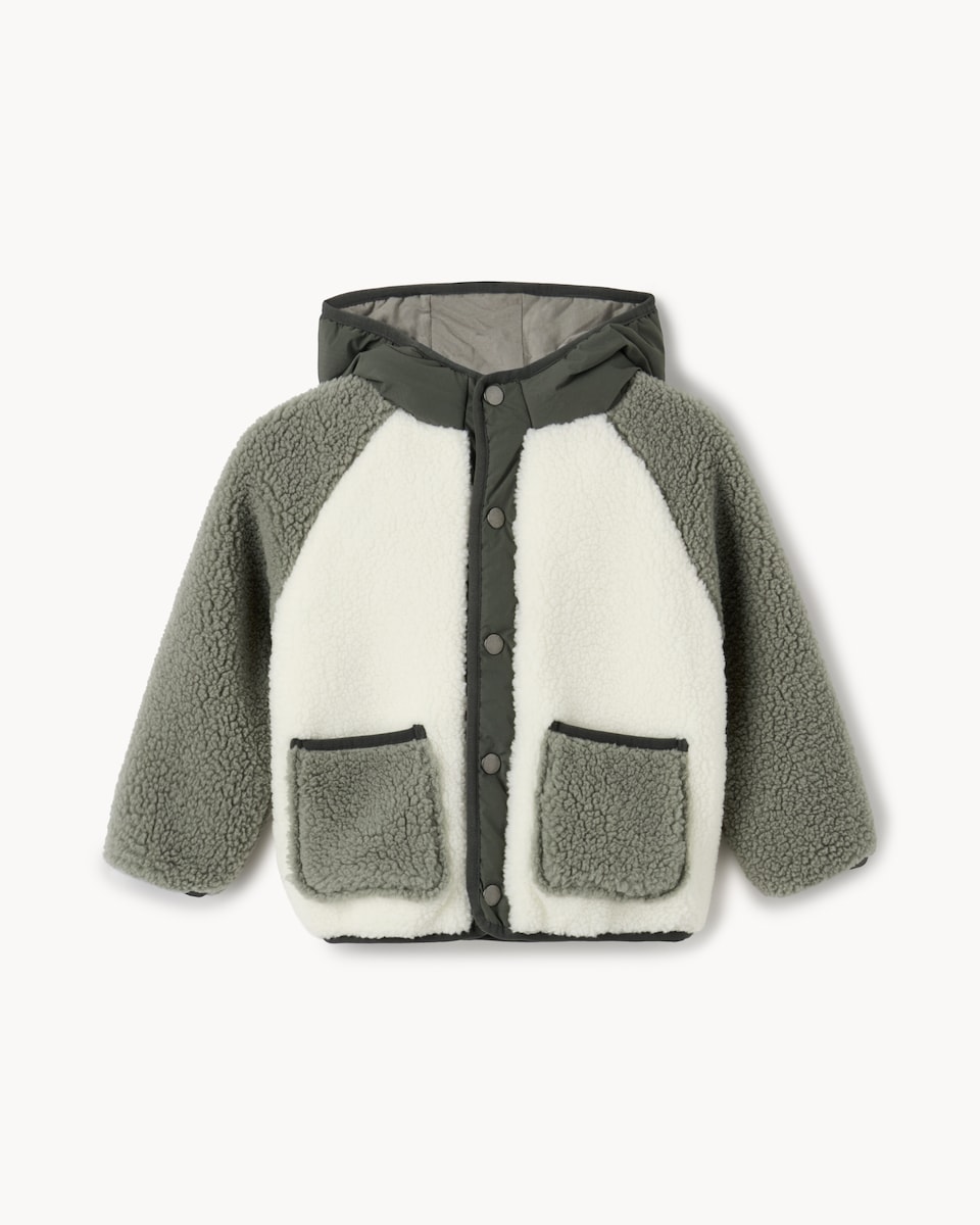 image 1 of F&F Boys Fleece Colour Block Jacket in Green