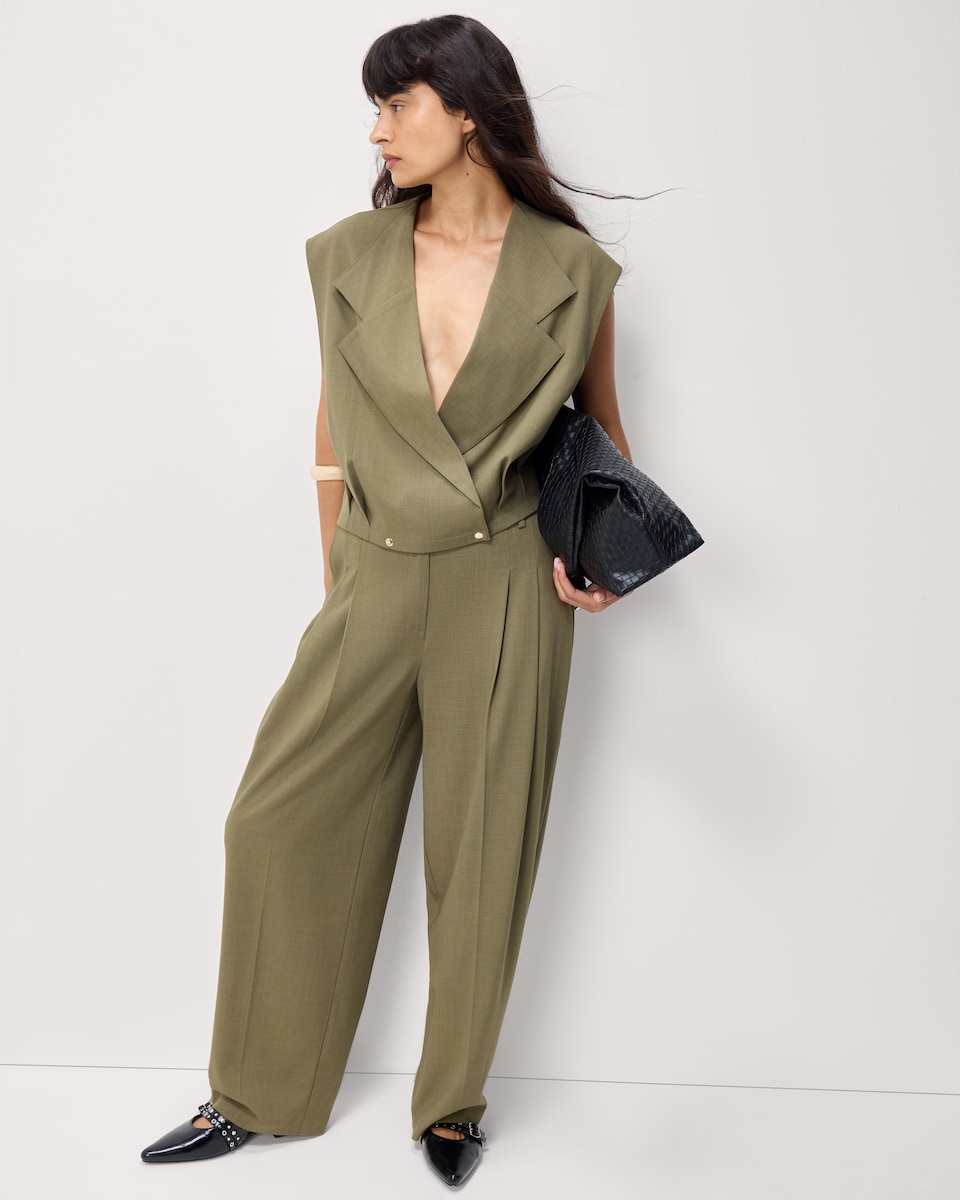 image 1 of F&F Wide Leg Tapered Trousers in Khaki