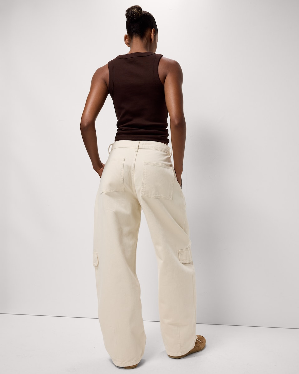image 1 of F&F Pure Cotton Relaxed Fit Cargo Trousers in Cream