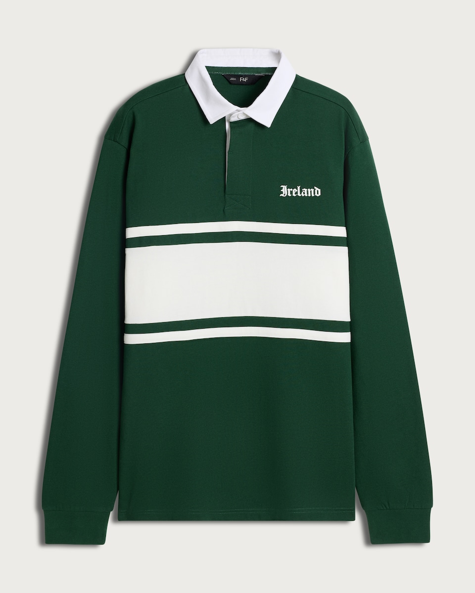 image 1 of F&F Pure Cotton Ireland Long Sleeved Rugby Top in Green