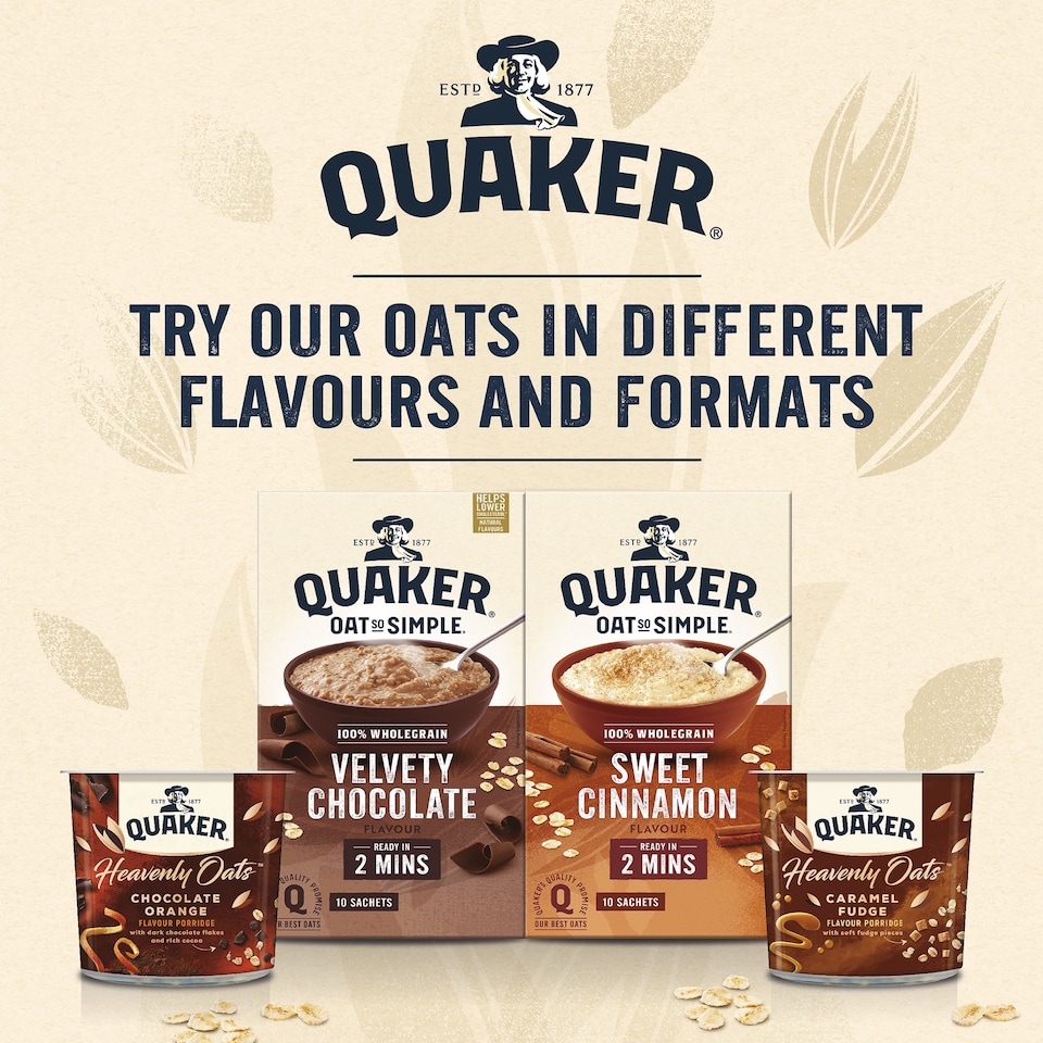 image 1 of Quaker Oat So Simple Velvety Chocolate Porridge Sachets 10x36.5g