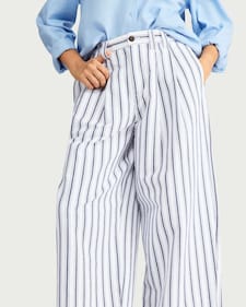 F&F Pure Cotton Striped Wide Leg Trousers in White