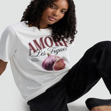 F&F Pure Cotton Amore Les Figues Graphic T-Shirt in Cream
