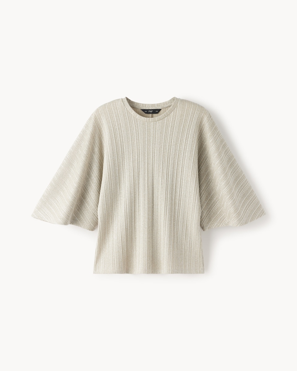 image 1 of F&F Sparkly Textured Wide Sleeved Co-ord Top in Grey