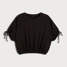 F&F Textured Ruched Sleeve Balloon Hem Top in Chocolate