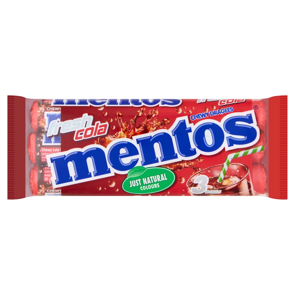 Mentos Fresh Cola Flavoured Chewy Sweets 3 X 37.5G