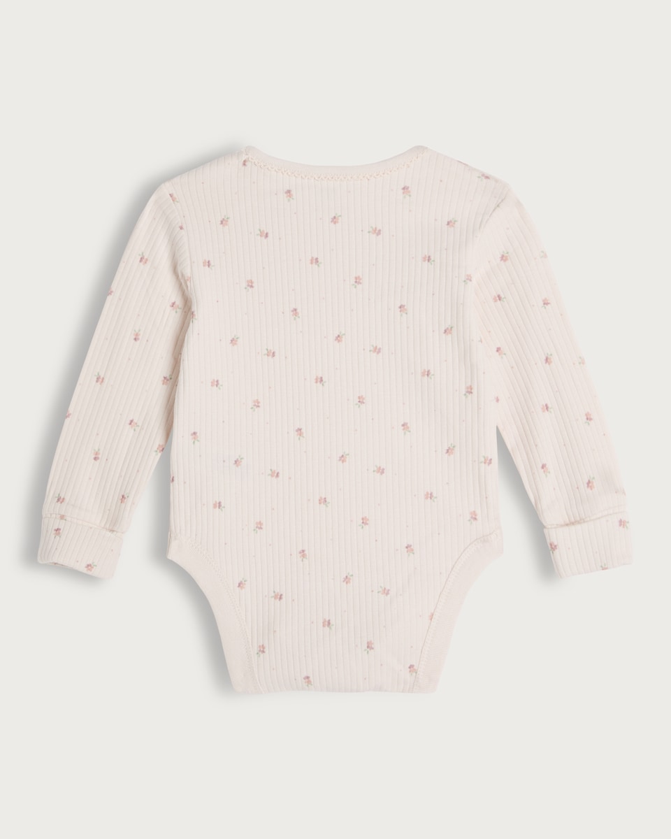 image 1 of F&F Baby 2-Pack Cotton Rich Ribbed Long Sleeved Bodysuits in Pink