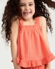 image 2 of F&F Girls 2-Piece Textured Frill Trim Top and Trousers Set in Coral