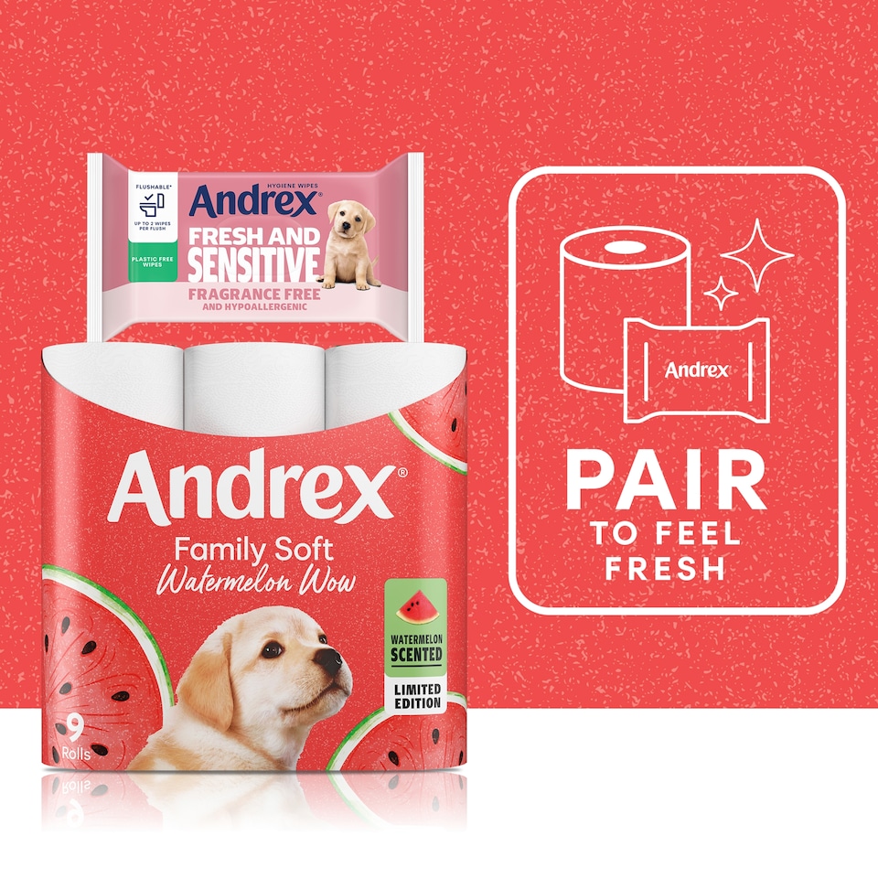 image 1 of Andrex Family Soft Watermelon Toilet Tissue 9 Rolls
