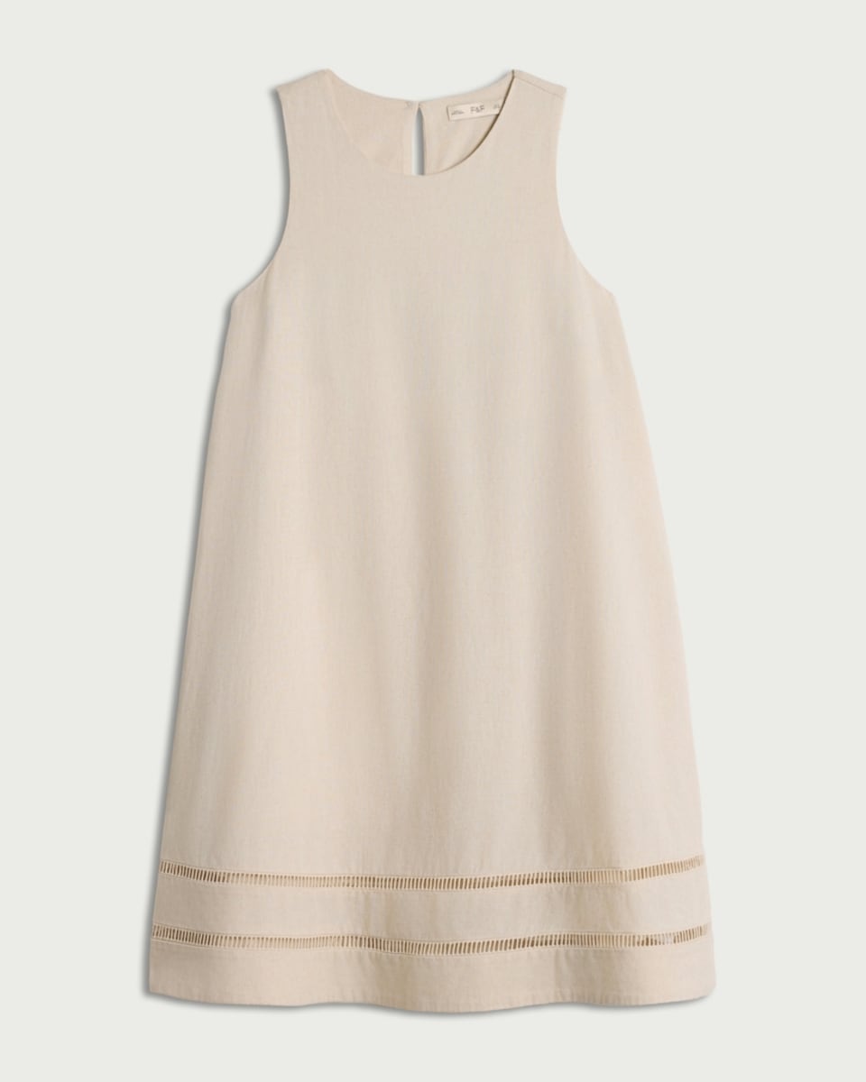 image 1 of F&F Ladder Trim Hem Sleeveless Dress with Linen in Cream