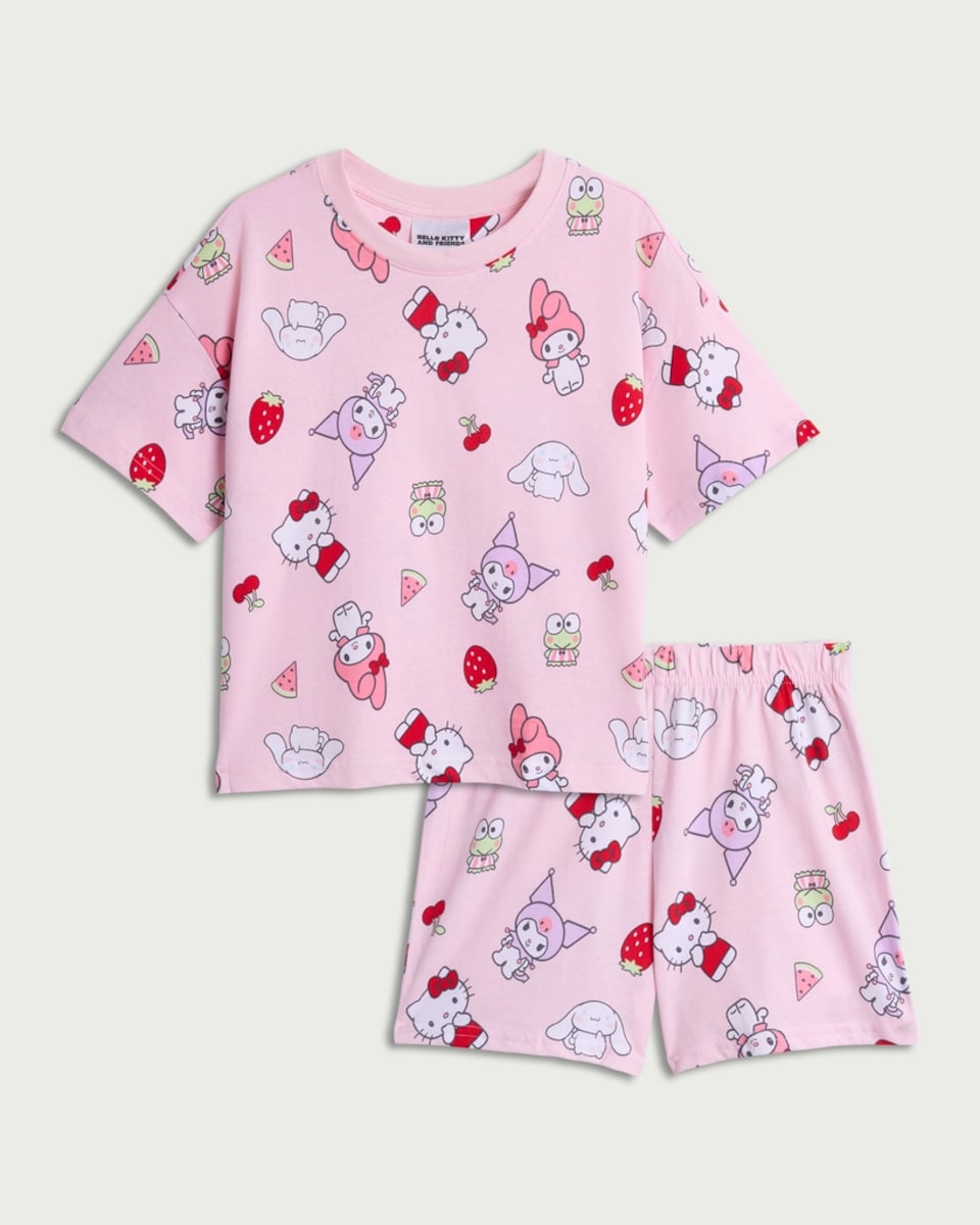 image 1 of Hello Kitty Pure Cotton Pyjama Set in Pink