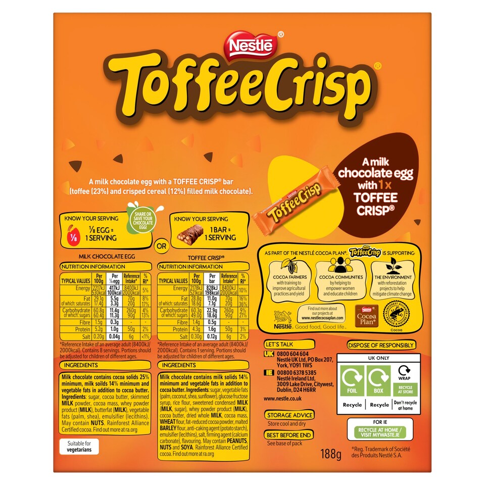 image 1 of Toffee Crisp Milk Chocolate Easter Egg 188G