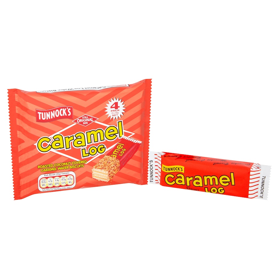 image 1 of Tunnocks Caramel Log Wafer Biscuit 4 Pack 132G