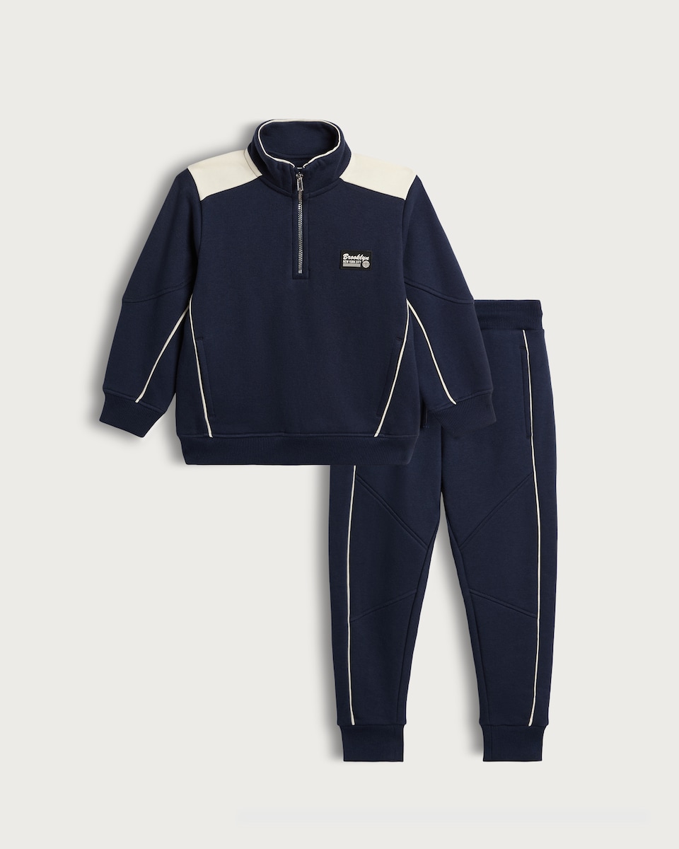 image 1 of F&F Boys 2-Piece Cotton Rich Half Zip Sweatshirt and Joggers Set in Navy