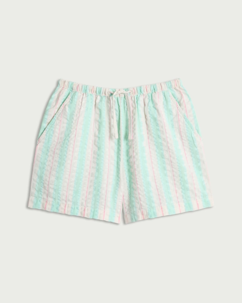 image 1 of F&F Girls Pure Cotton Striped Shorts in Green