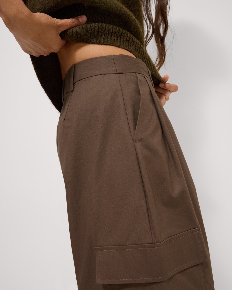 image 1 of F&F Pure Cotton Tailored Barrel Leg Trousers in Multi Brown