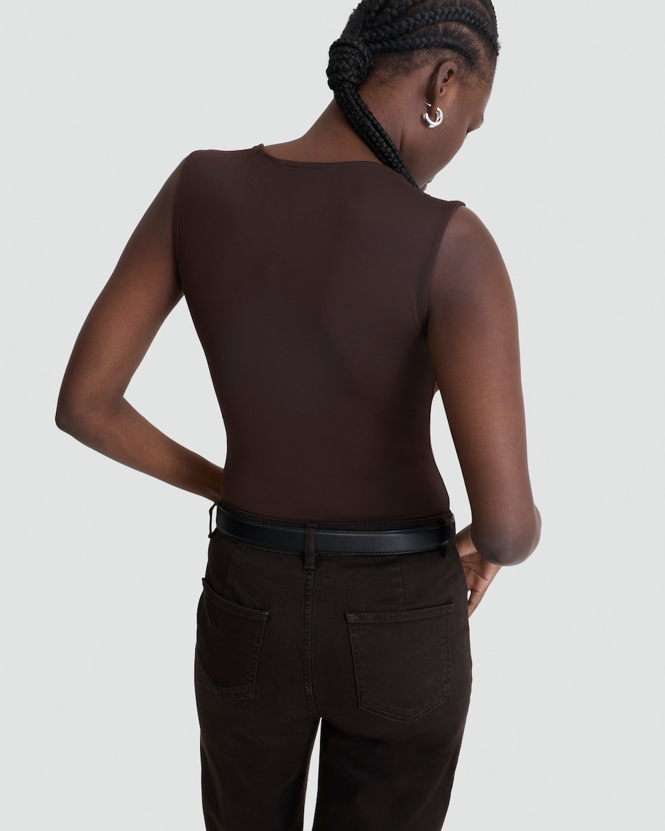image 1 of F&F Polyamide Twist Detail Sleeveless Bodysuit in Brown
