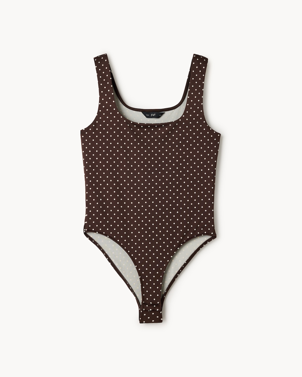 image 1 of F&F Polyamide Polka Dot Bodysuit in Multi Brown